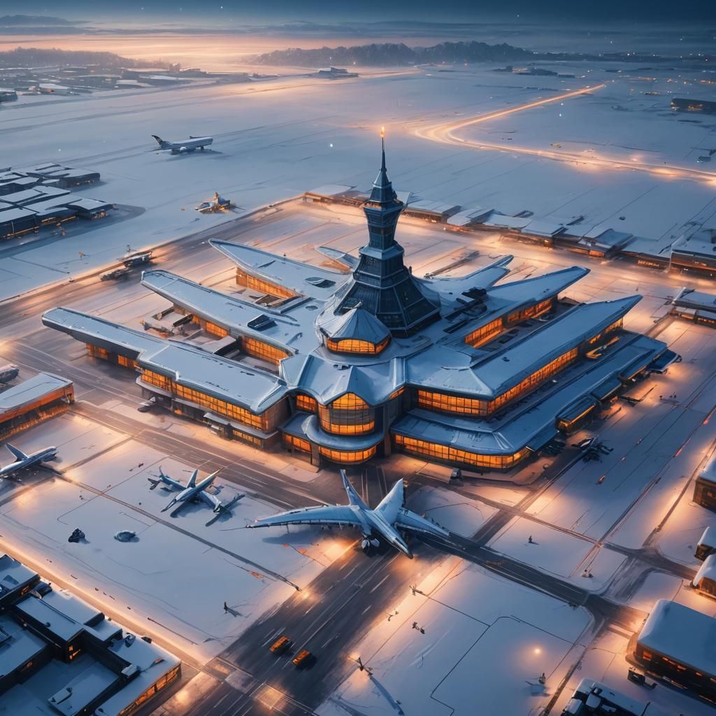 Snowy Airport at Dawn: a Matte Painting