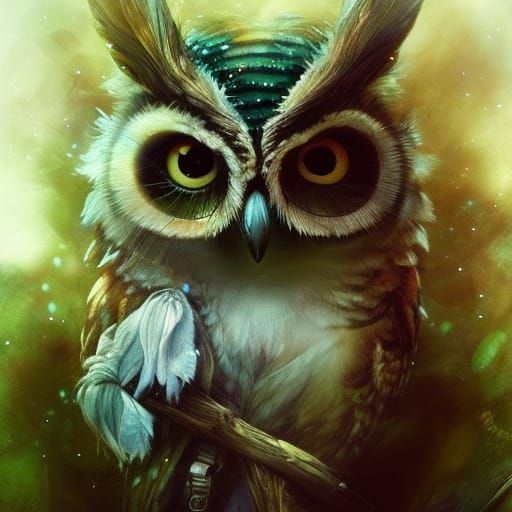 Fantasycore Portrait of an Adorable Owl-Fox Kit