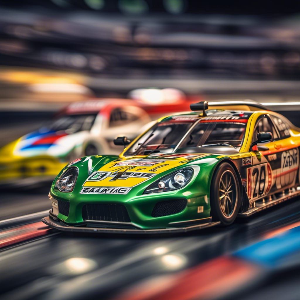 Hyperrealistic Slot Car Race with Motion Blur