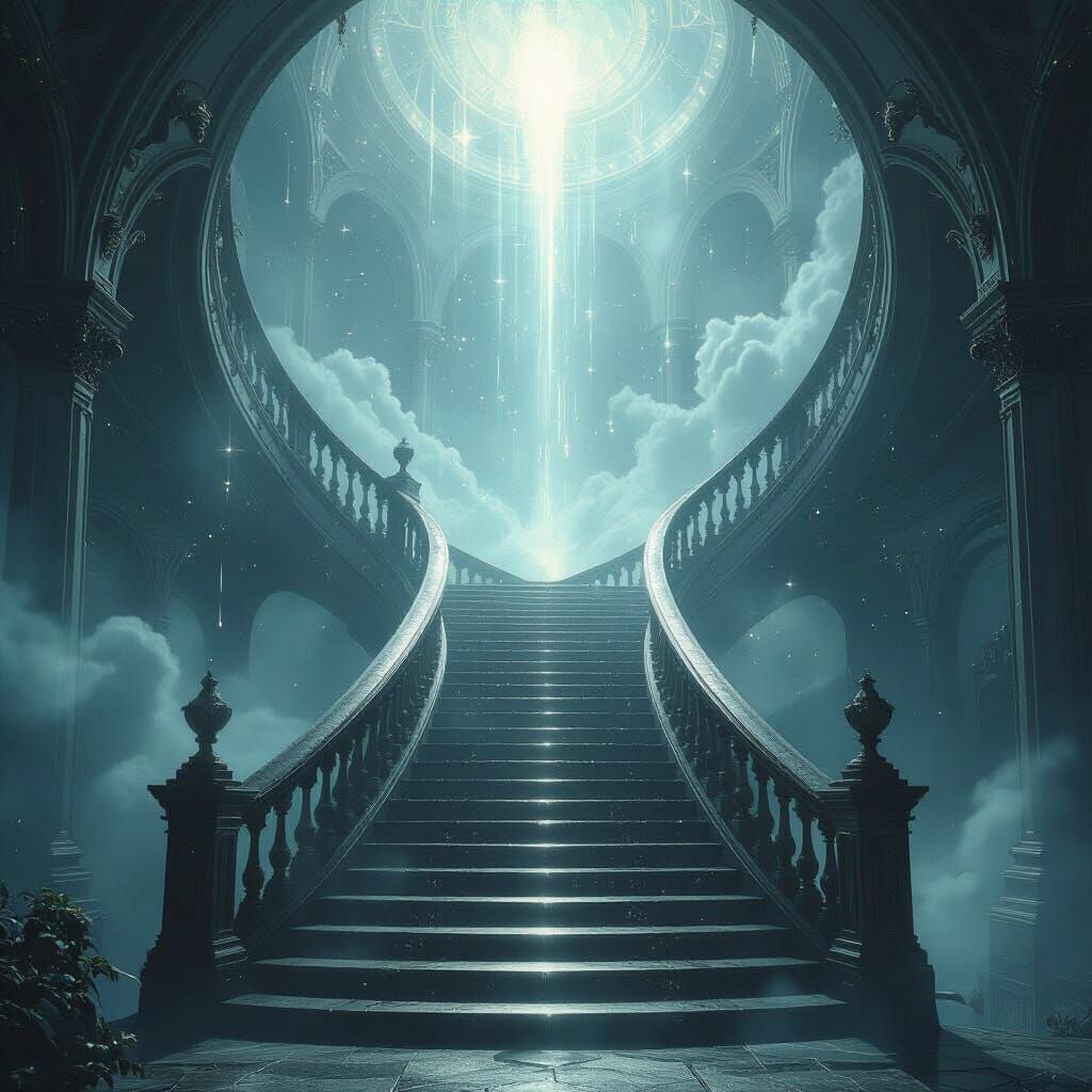 Celestial Stairway to Heaven in Dark Fantasy Style