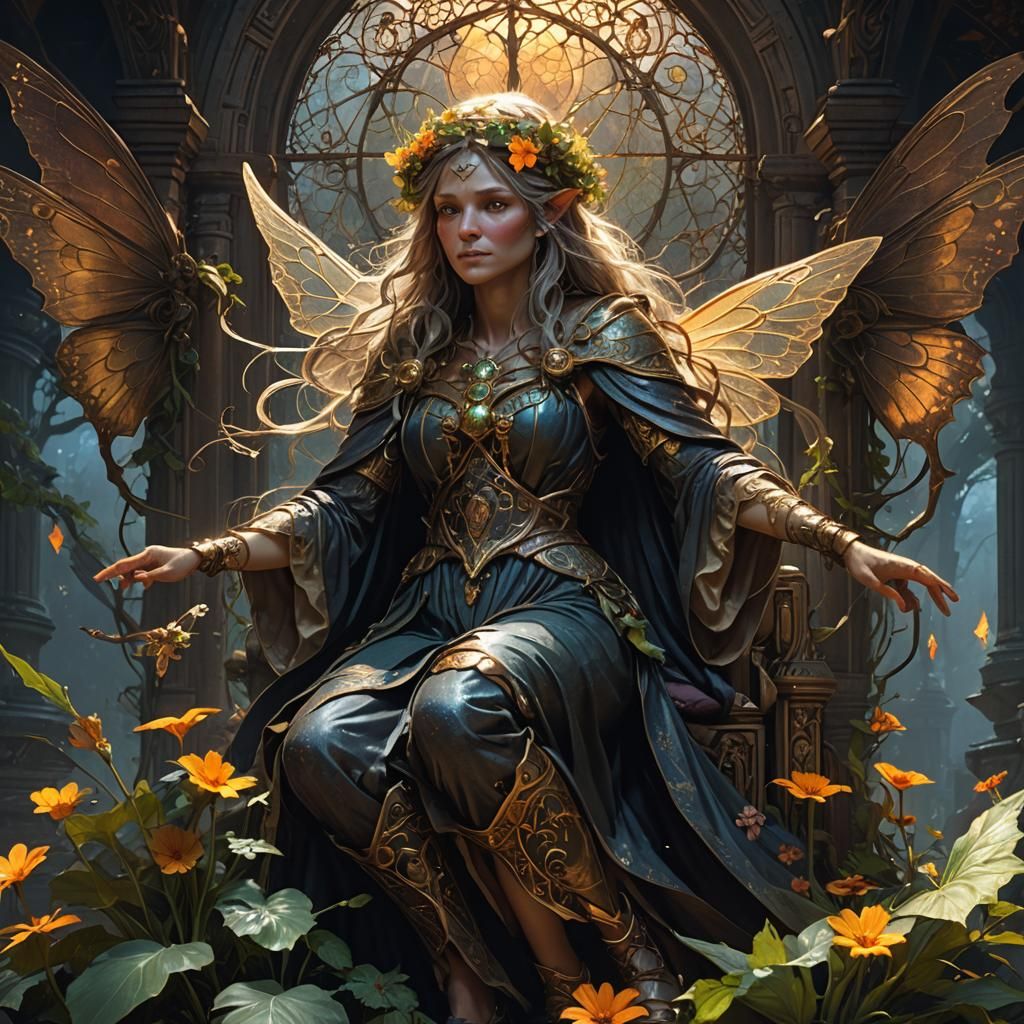 Old Age Fairy Visits in Dream, Dark Fantasy Art