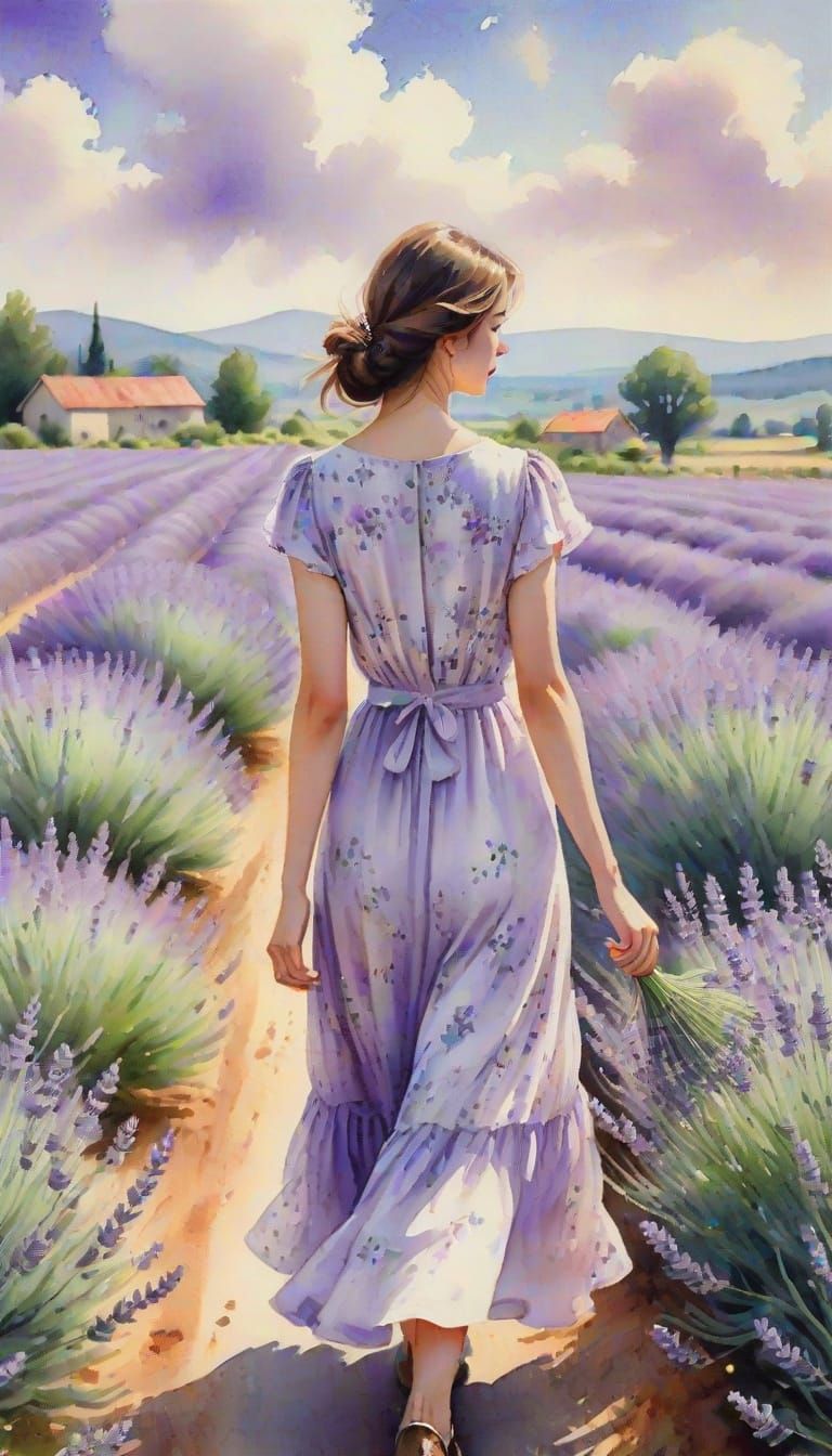 Lavender Farm in Impressionist Style with Soft Brushstrokes