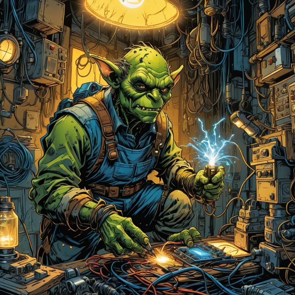 Goblin Electrician in Comic Book Style