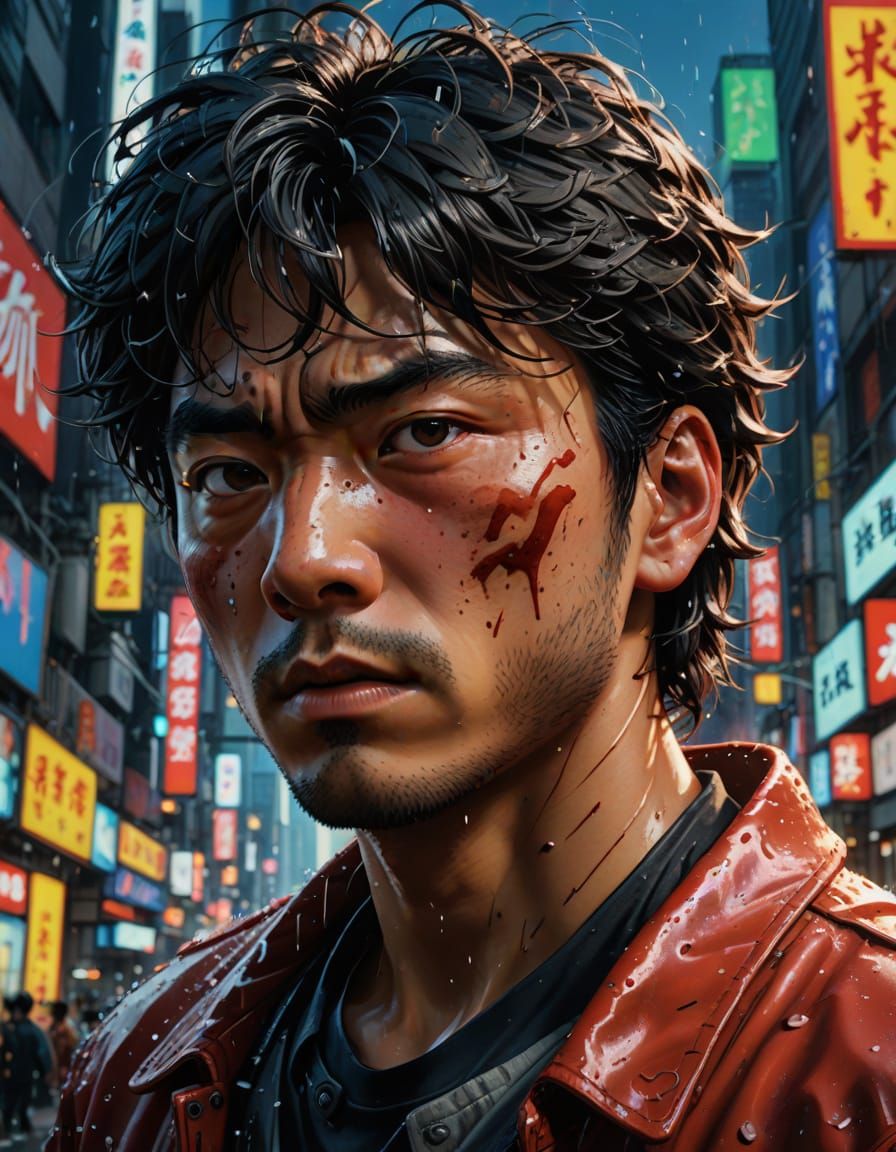 Hyperrealistic Akira Portrait with Dramatic Lighting
