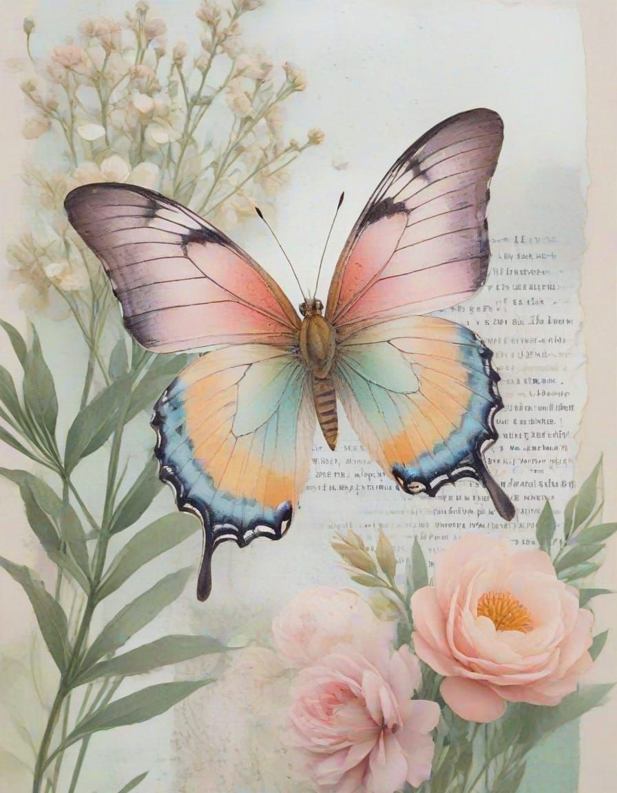 Watercolor Whimsy: Vintage Butterfly in Delicate Collage
