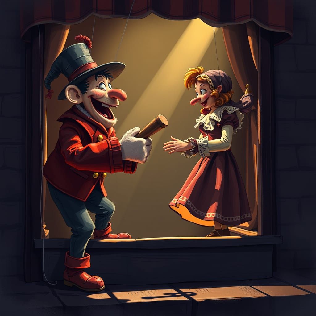 Punch and Judy Puppet Show on Dim Street Corner Digital Art