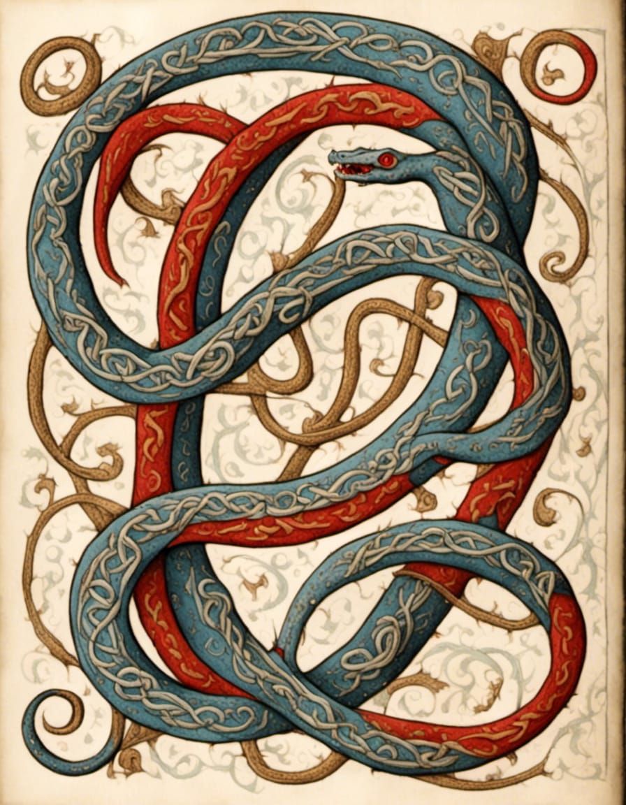 Celtic Snake Knot on Medieval Scroll