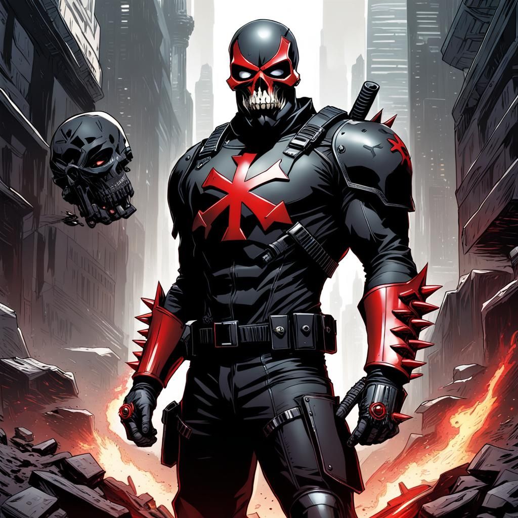 Skull Superhero in Comic Book Art Style