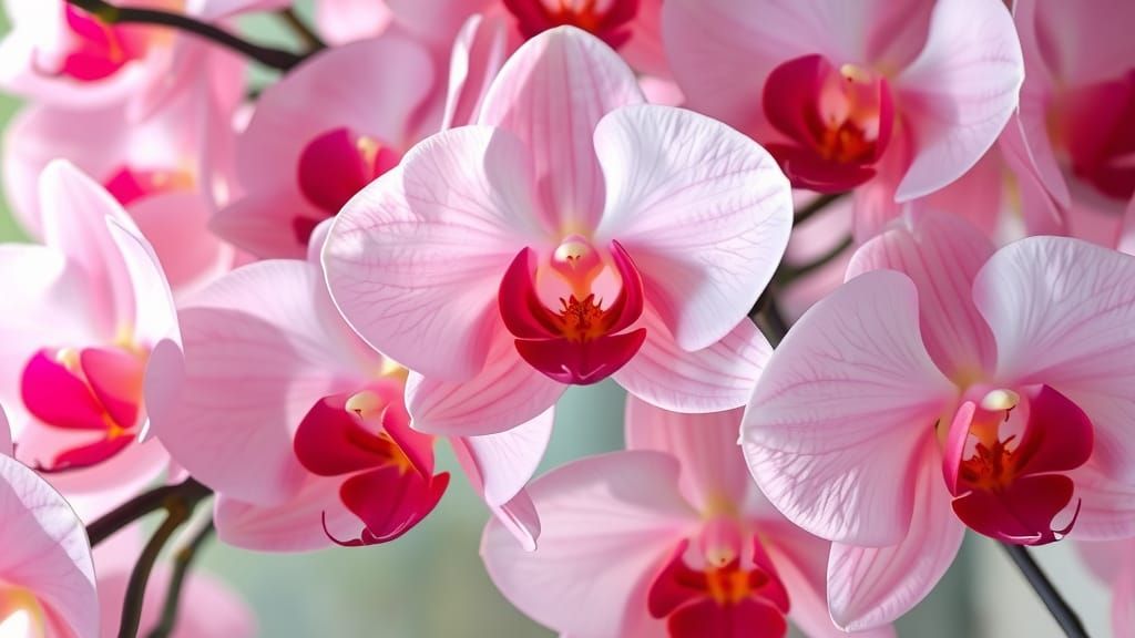 Vivid Blooming Orchids in Elegant Botanical Arrangement