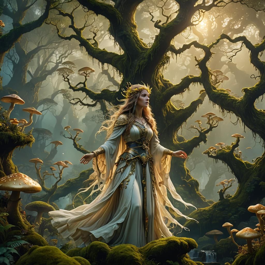 Mystic Sorceress in a Lush Dream World