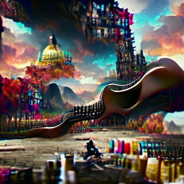 Maximalist Matte Painting of a Guitar