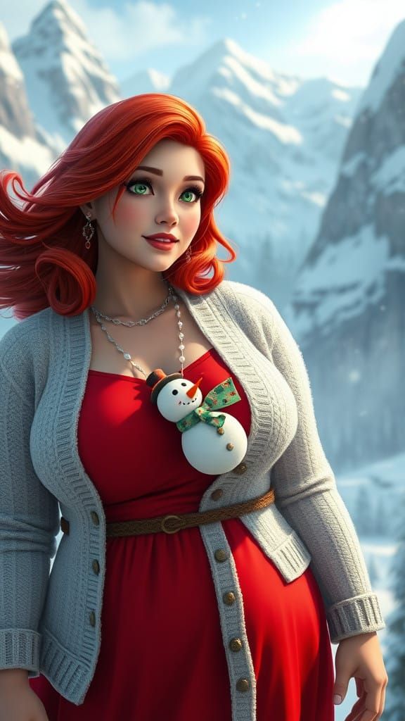 Fantasy Redhead Snowmaiden in Winter Wonderland