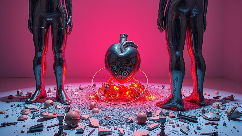 Mirrored Sculptures Reflecting Nature with Mechanical Hearts