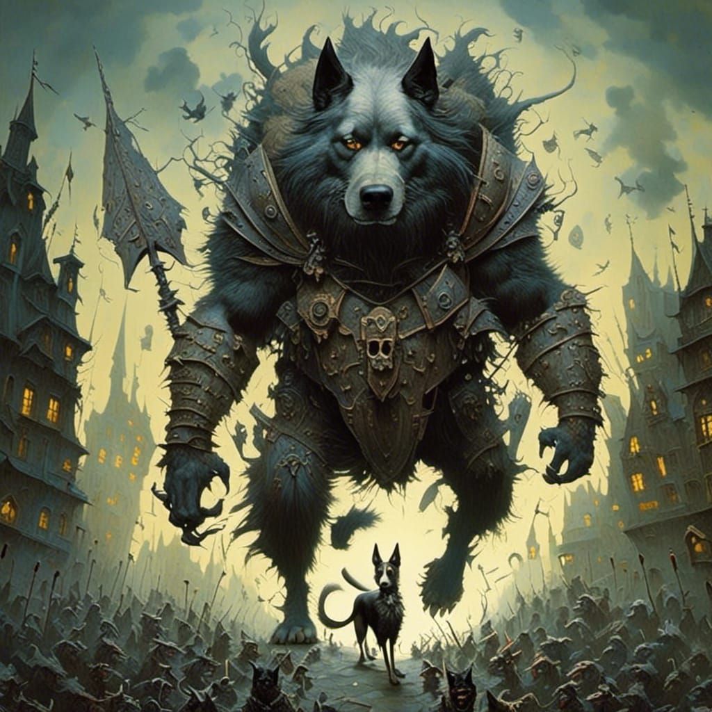 Dog Warrior in Dark Fantasy Style