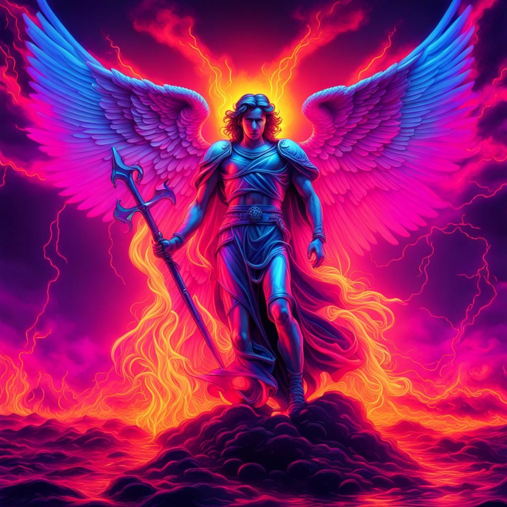 Archangel Michael in Synthwave Neon Flames