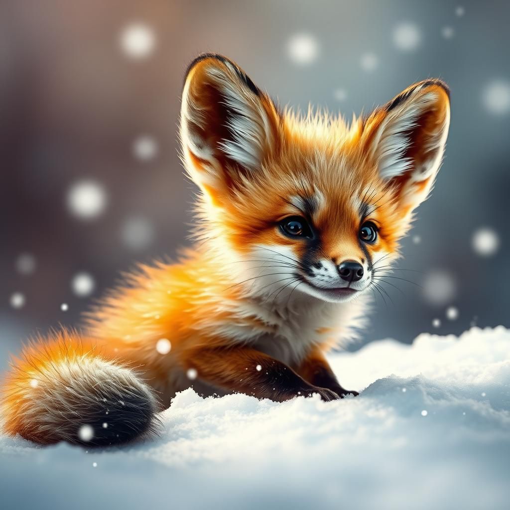 Hyperrealistic Fennec Fox in Snow, Splash Art