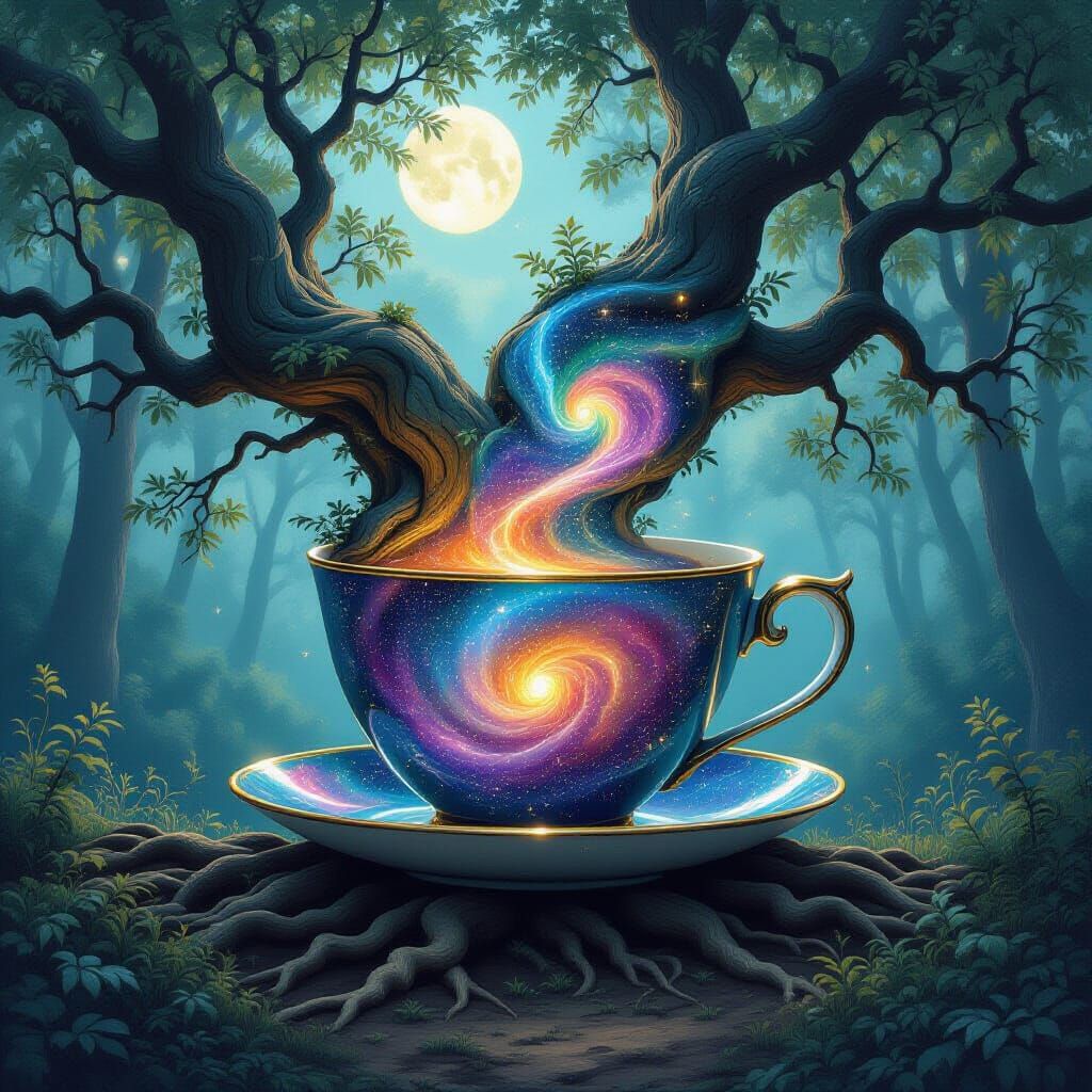 Ancient Tree Roots Form Teacup with Nebulae