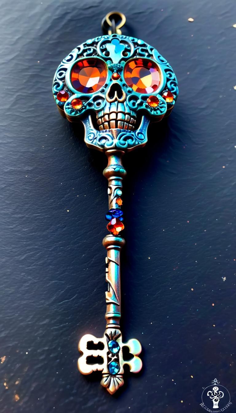 Jewel-Encrusted Skeleton Key in Iridescent Colors