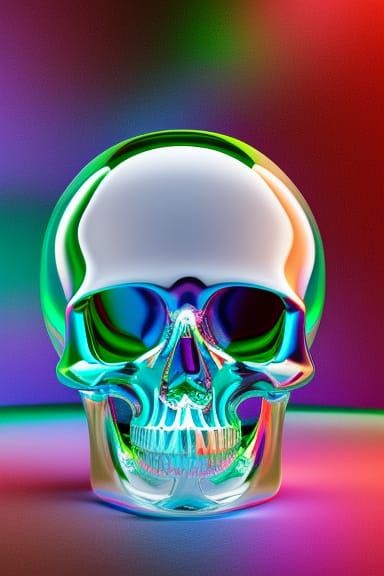 Iridescent Skull Inside Glass Sphere: 3D Concept Art