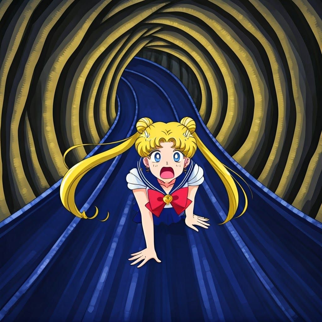 Sailor Moon-Inspired Sailor Sliding Down a Vibrant Navy Blue...