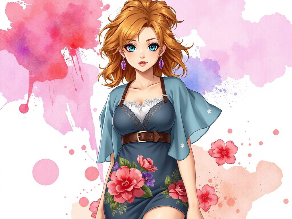 Vanilla Latte - 

Woman with ocean blue eyes and strawberry-...