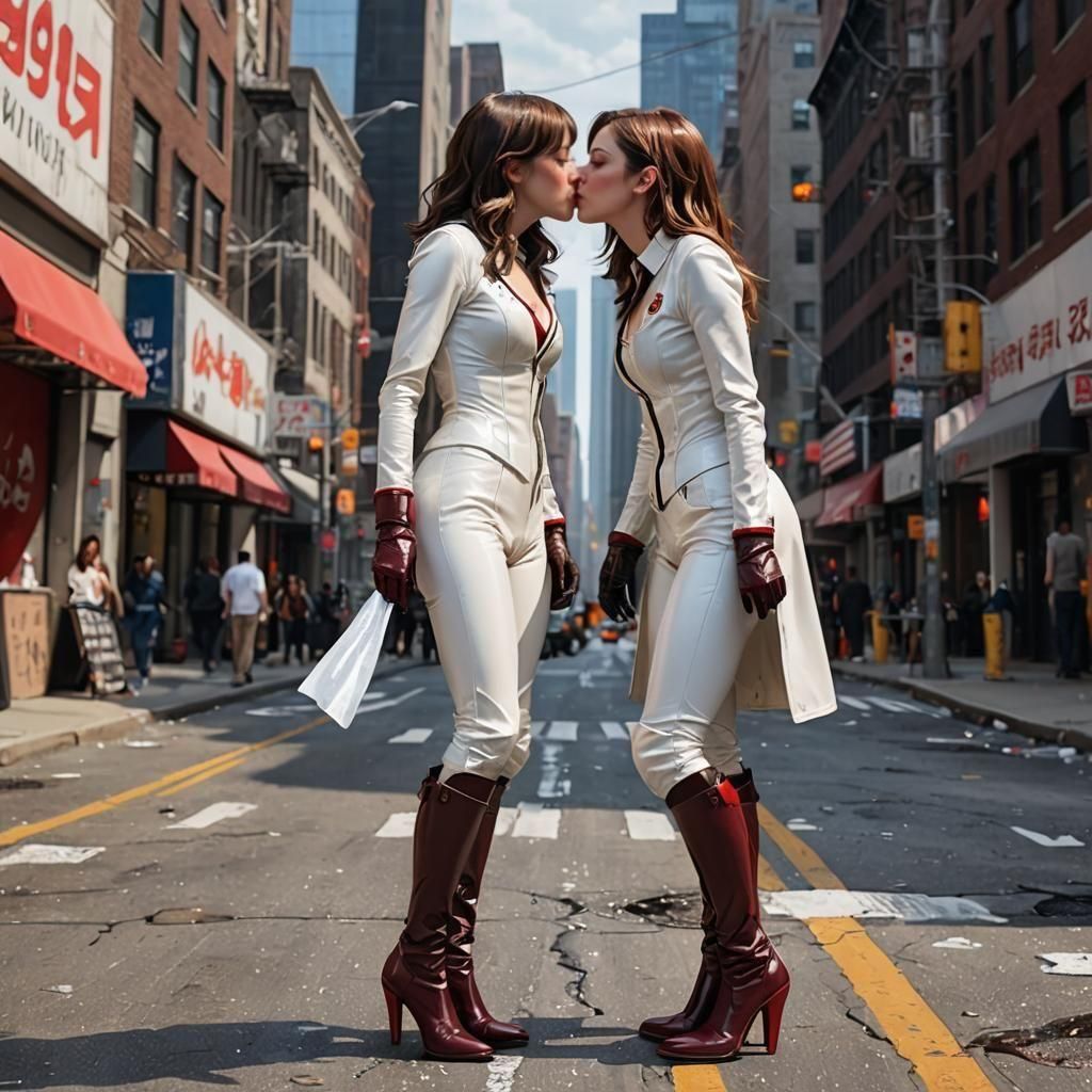 Aubrey Plaza and Jewel Staite Kissing: 3D Anime Art