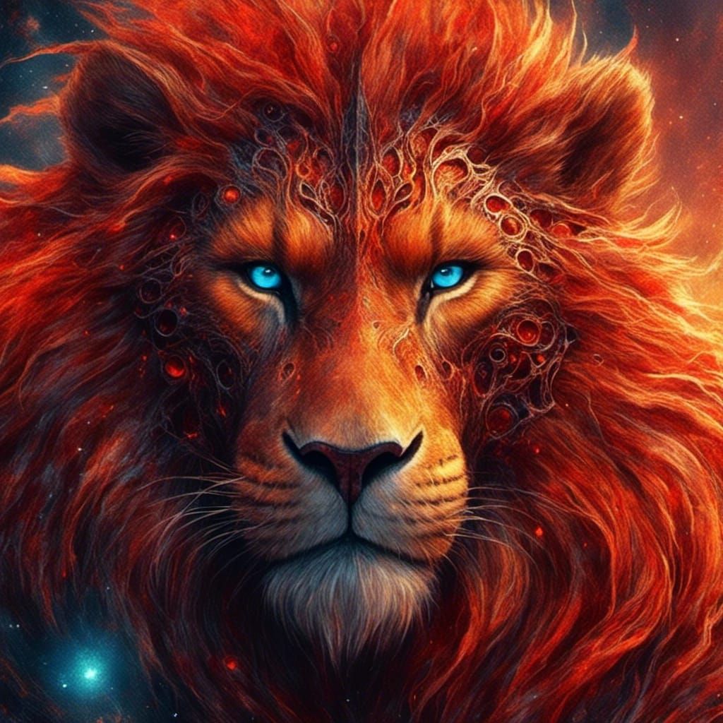 Biomechanical Lion King Face in Surreal Sky