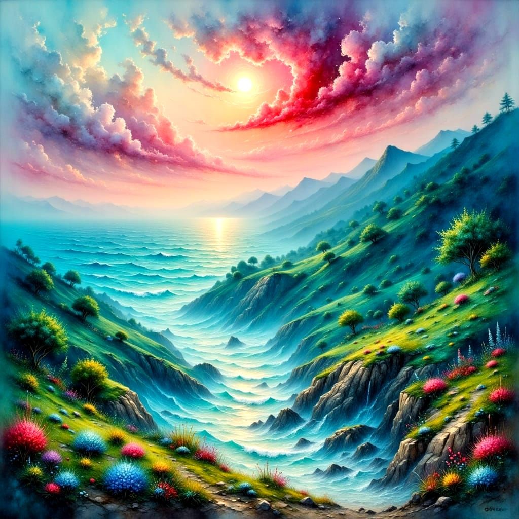 Colorful Coastal Landscape in Impasto Style