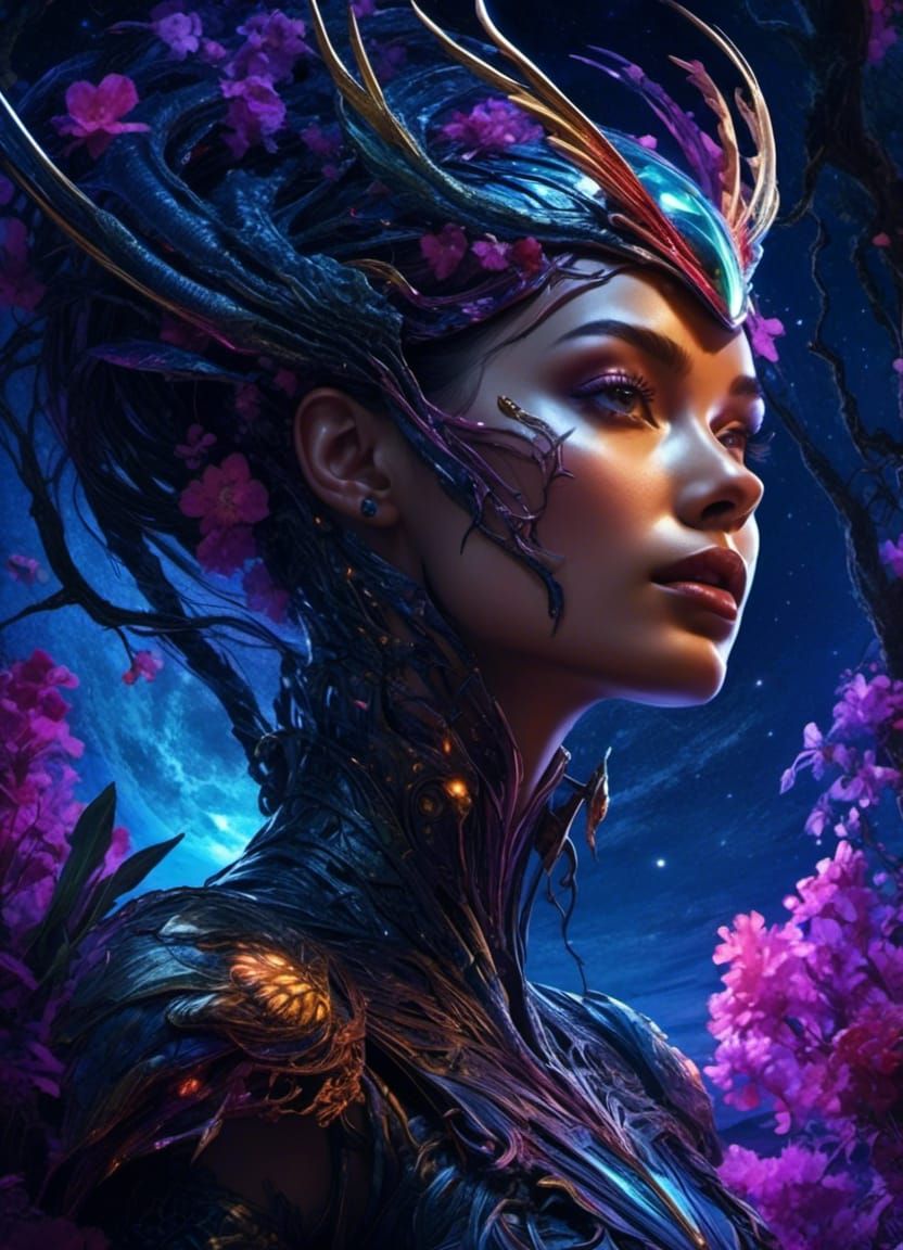 Magical Alien Woman Portrait in Cel-Shaded Style