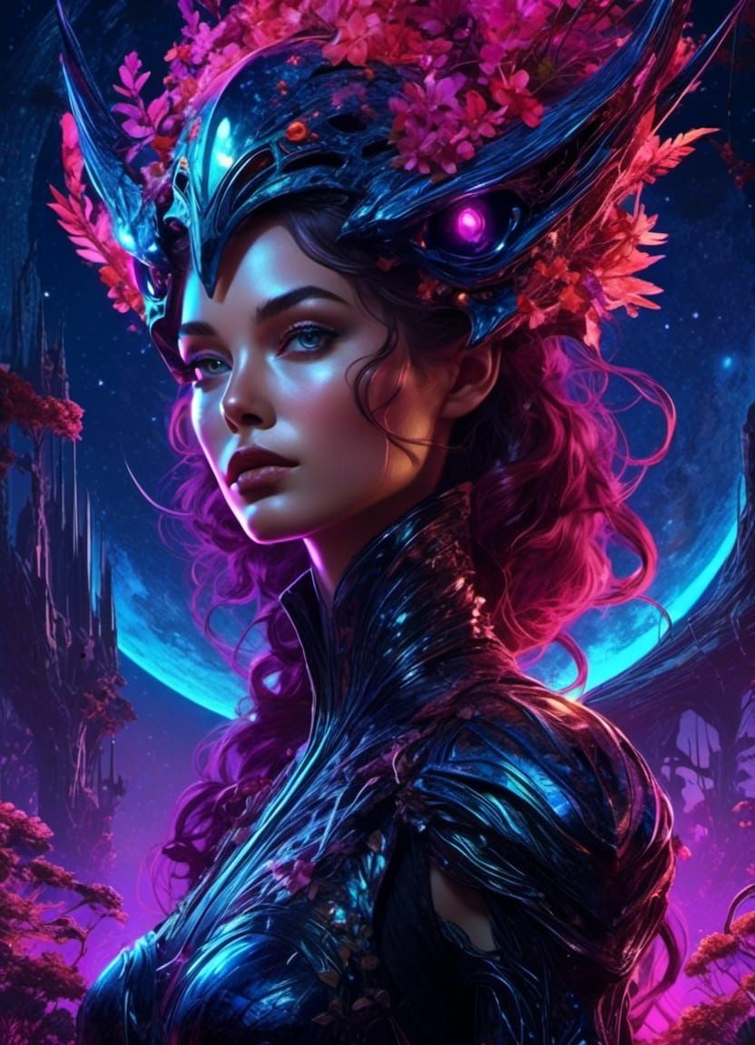 Magical Alien Woman Portrait in Cel-Shaded Style