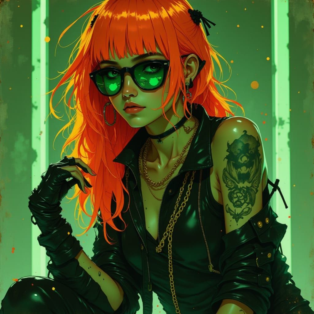 Fierce Cyberpunk Woman with Neon Hair