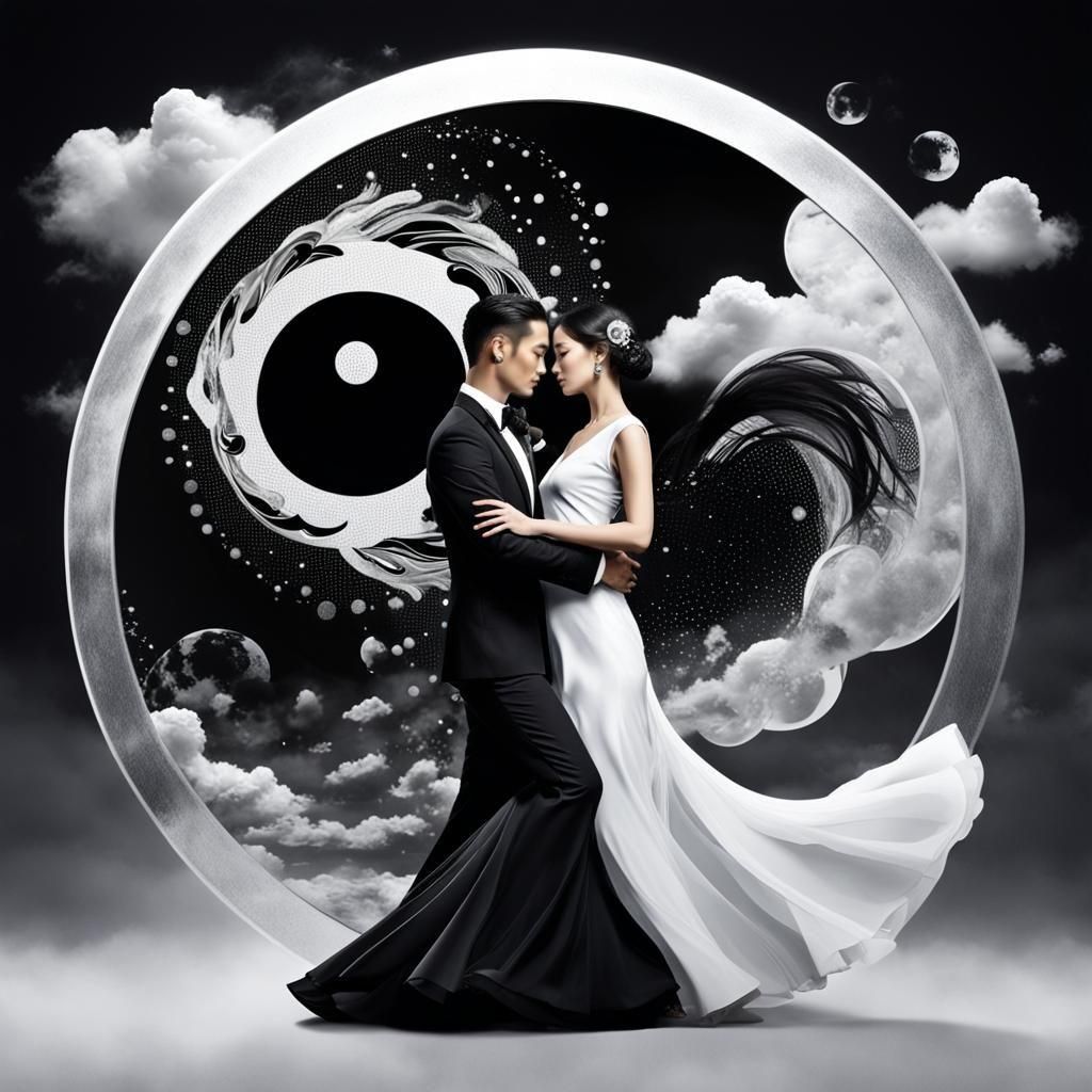 Yin Yang Symbol with Dancing Woman and Man