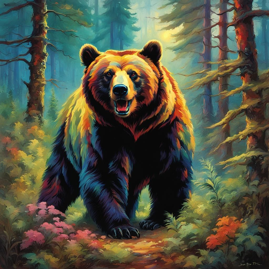 Fantasy Bear in Forest, Historical Painting Style