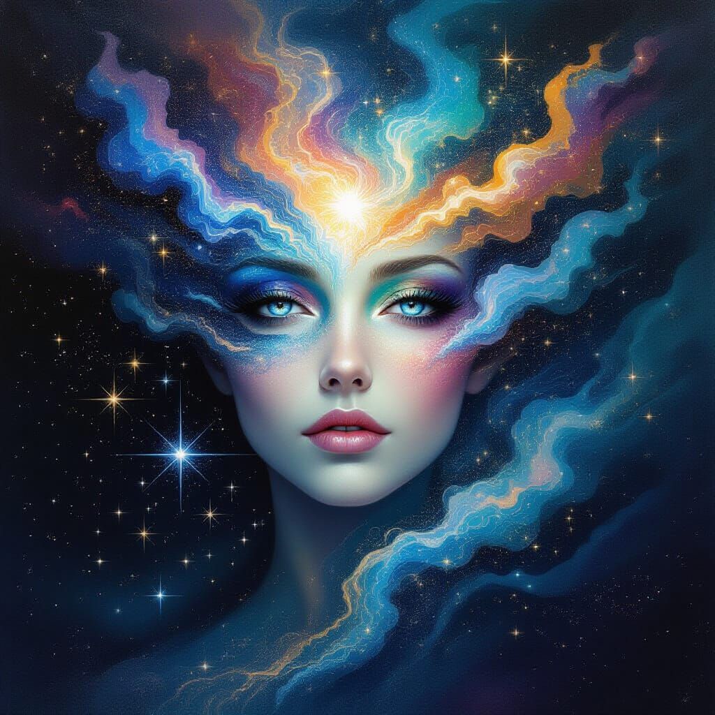 Celestial Being of Stardust and Nebulae in Cosmic Void