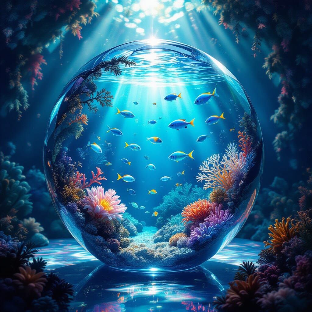 Fantasy Ocean World in Crystal Sculpture