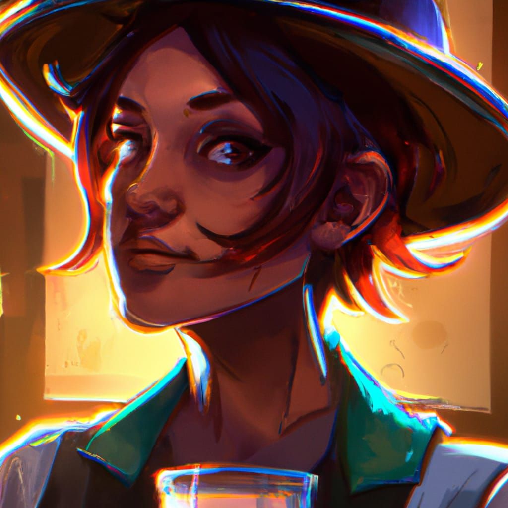 Anthropomorphic Cow Bartender Portrait in Art Nouveau Style