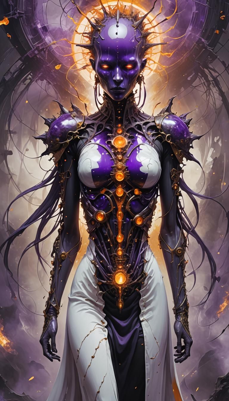 Surreal Purple Glass Creature in Dieselpunk Style