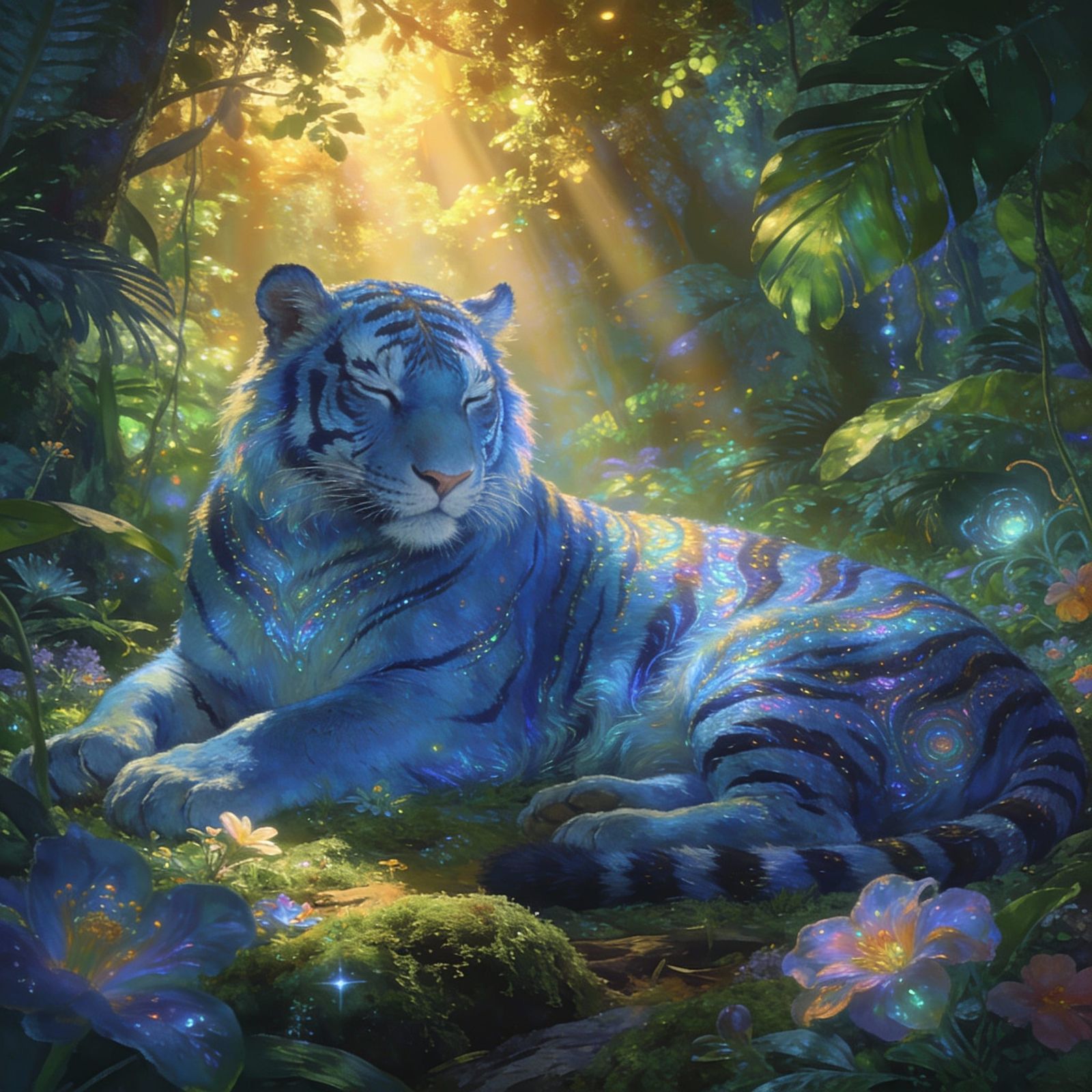 Majestic Blue Tiger in Lush Jungle Clearing