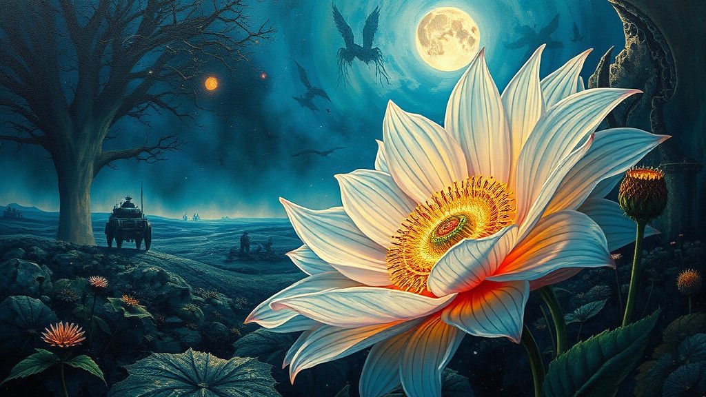 Ethereal Moonflower in Fluorescent Impasto Abstract