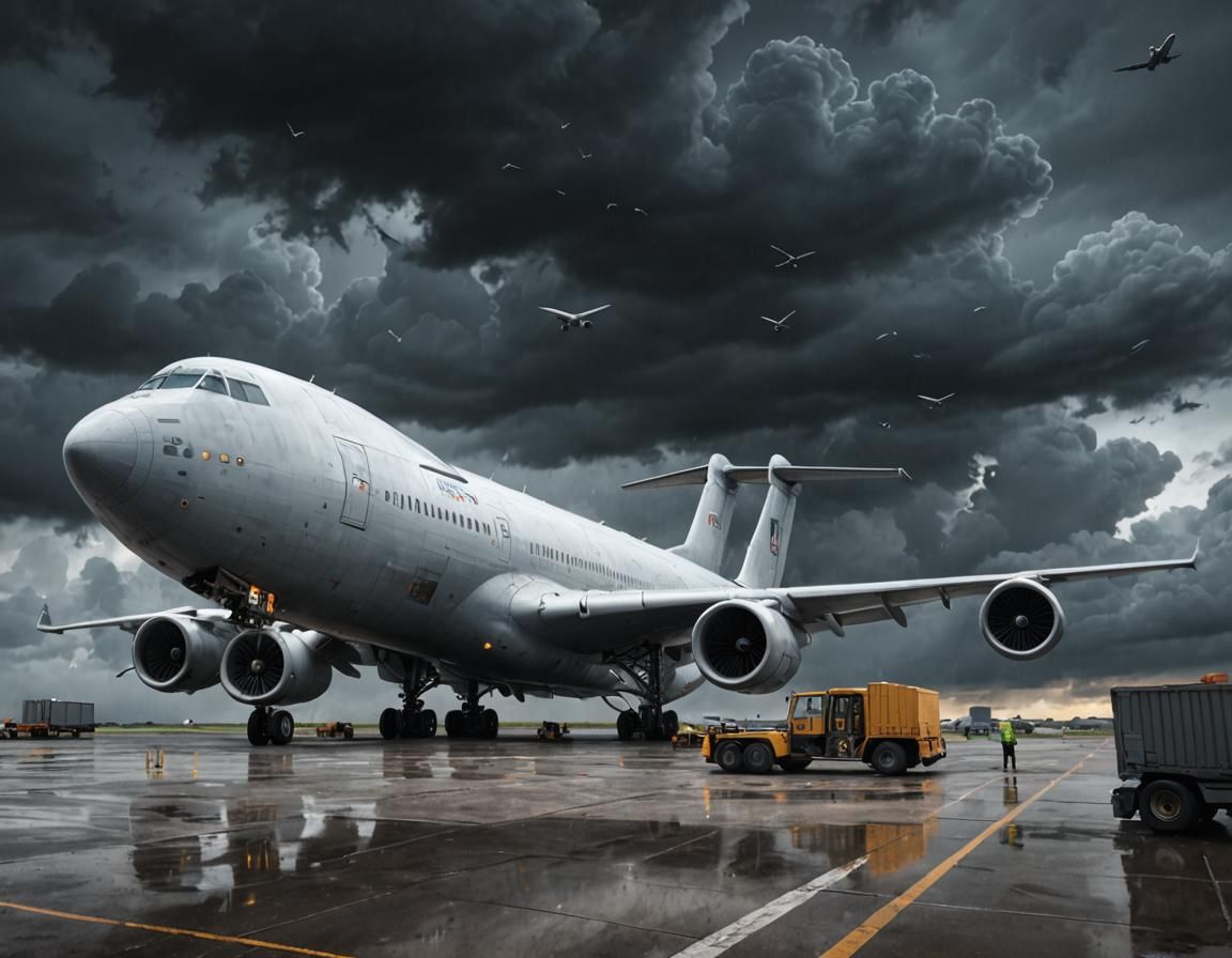 Futuristic Cargo Plane Loading on Airfield Illustration