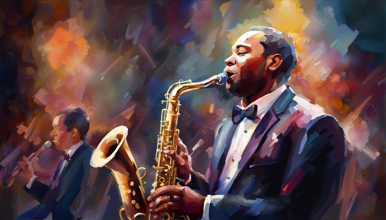 Saxophonist on Cabaret Stage in Gouache Style