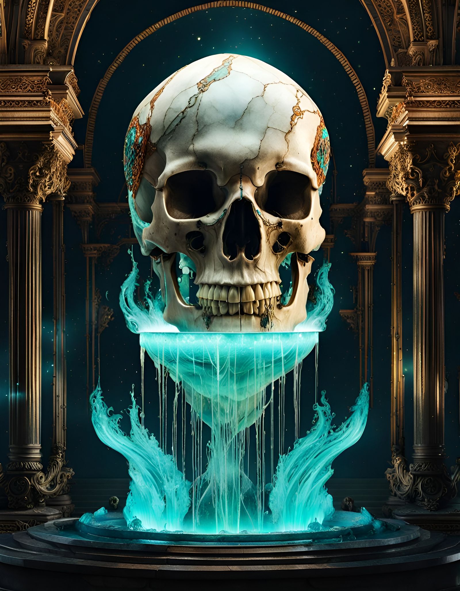 Bioluminescent Skull Fountain: Fantasycore Masterpiece