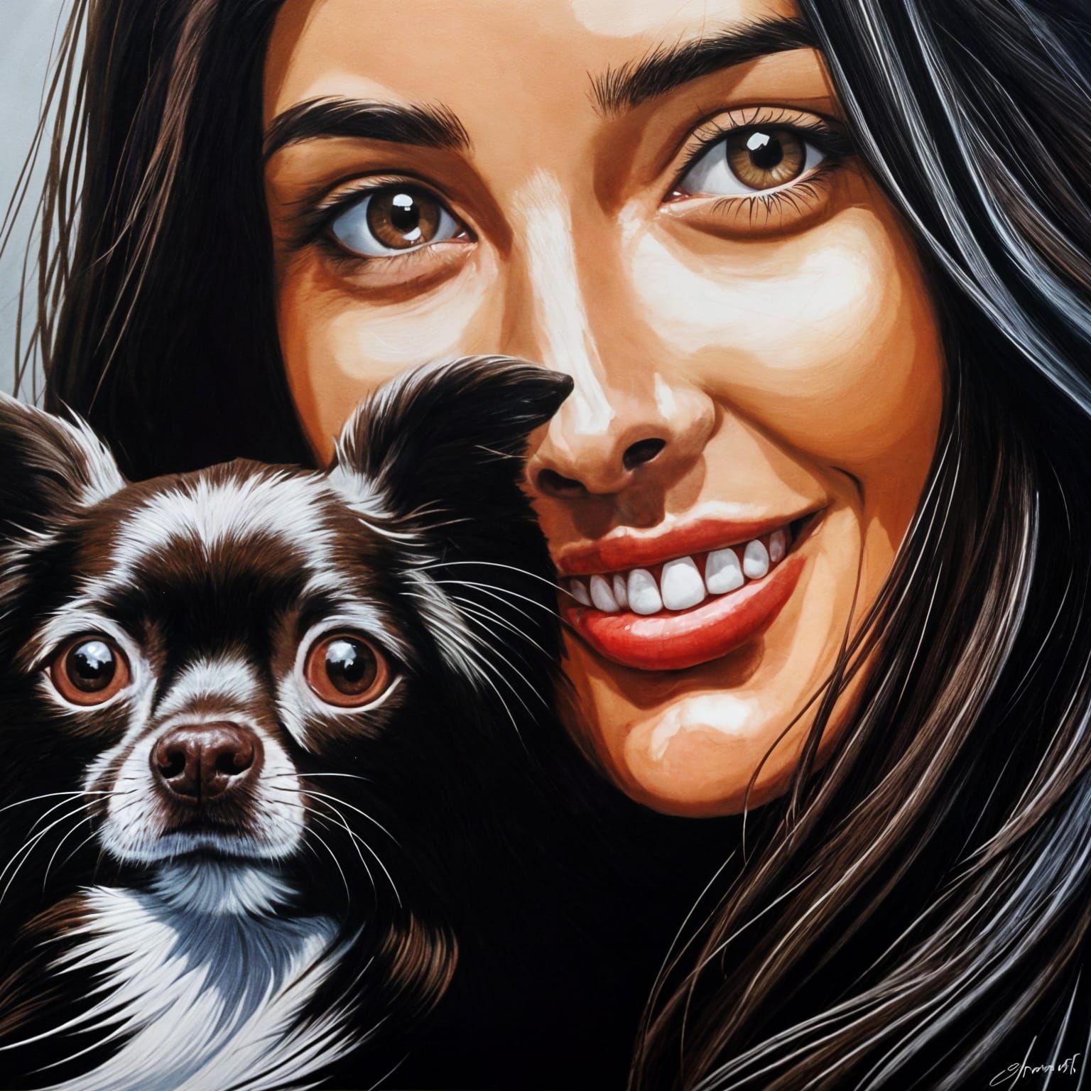 Woman Cuddling Chihuahua: Soapstone Embossed Portrait