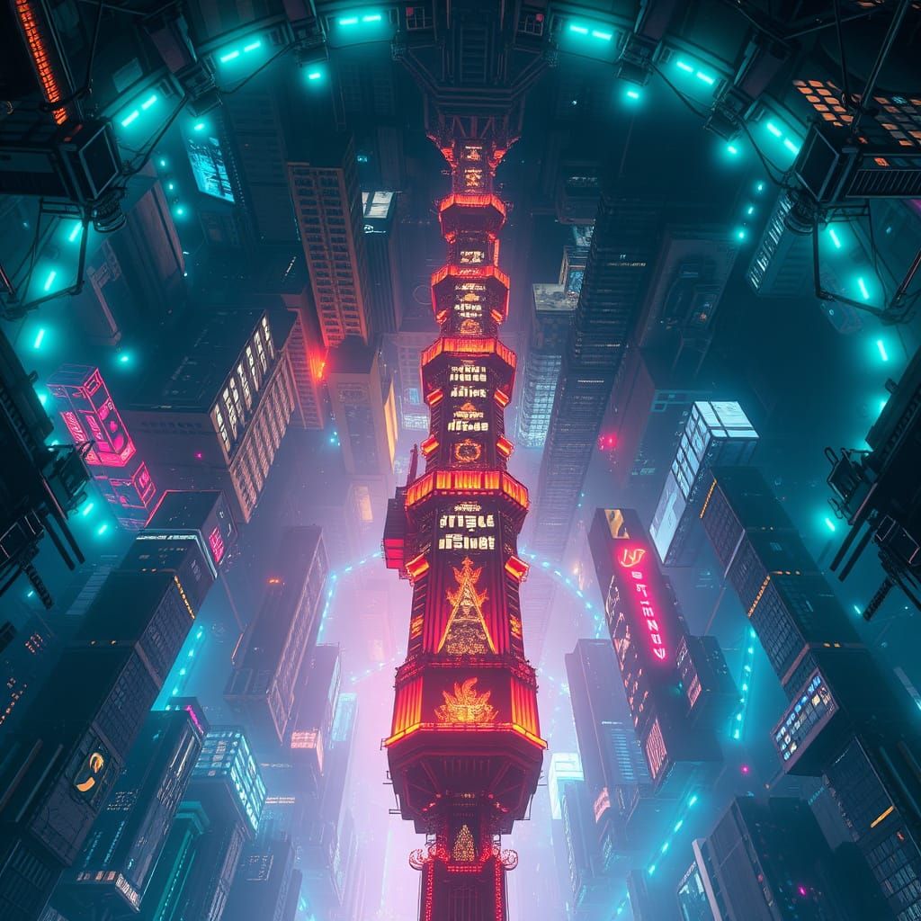 Upside-Down Futuristic Metropolis in a Vast Underground Spac...