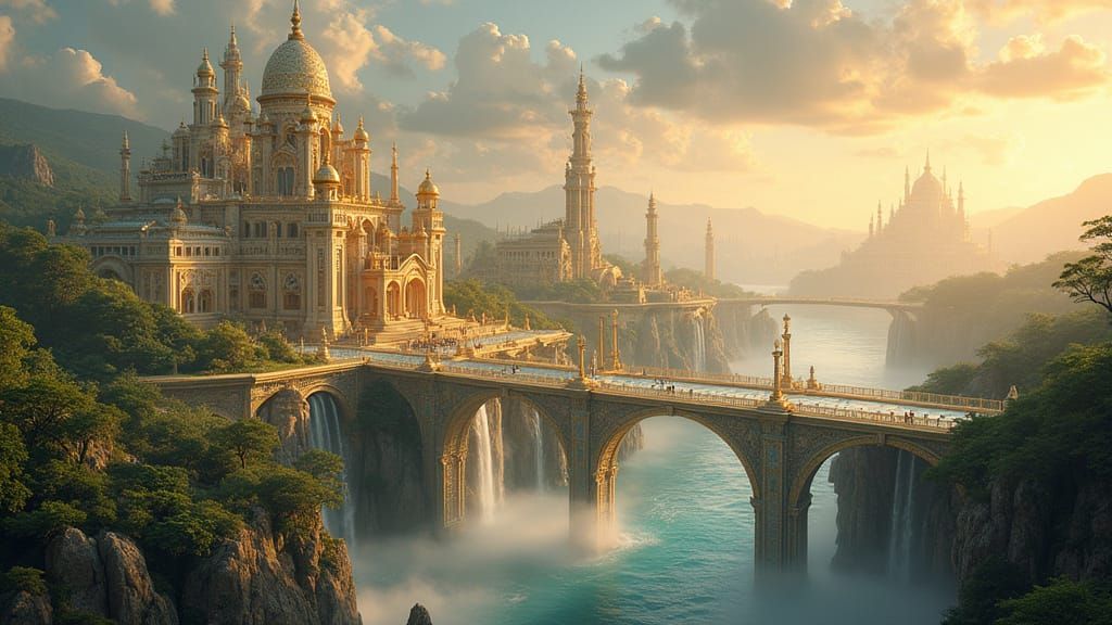 Celestial City of Eden: Floating Metropolis in Gold and Azur...