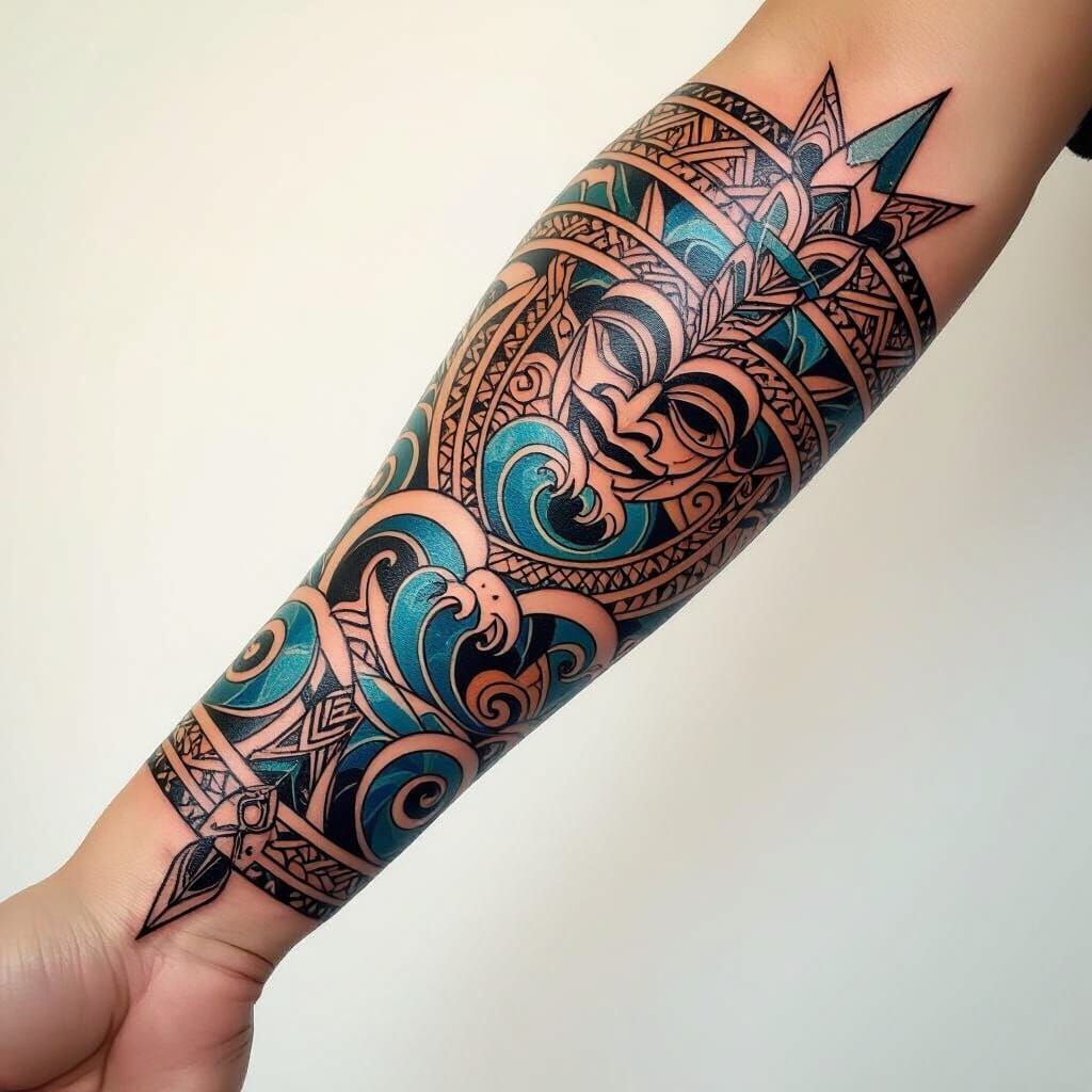Maori Armband Tattoo Art with Koru and Tiki