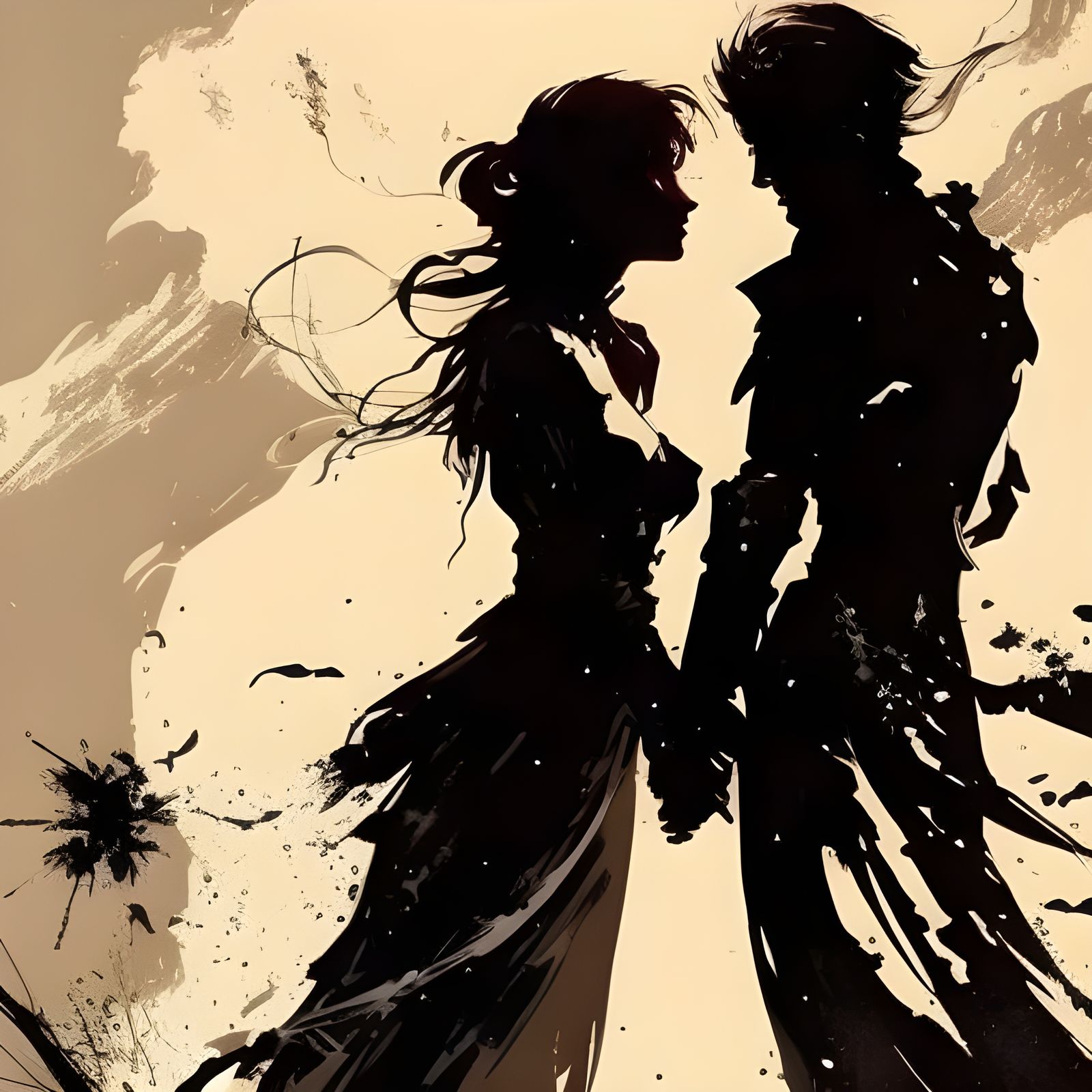 Two Lovers Embracing in Expressive Speed Painting Style