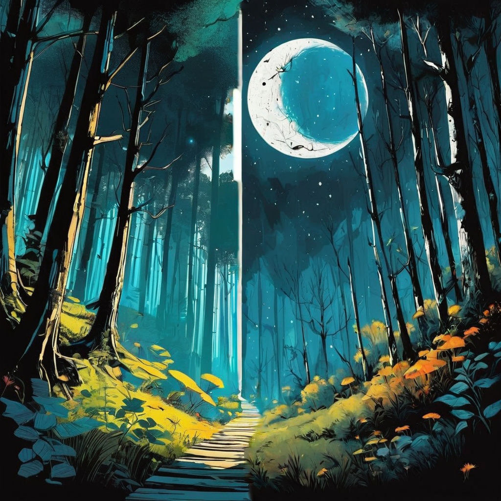Forest Divided: Day and Night Epic Scene