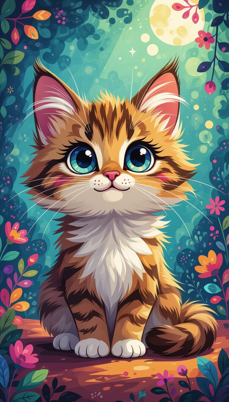 Whimsical Cat Portrait with Big Shiny Eyes