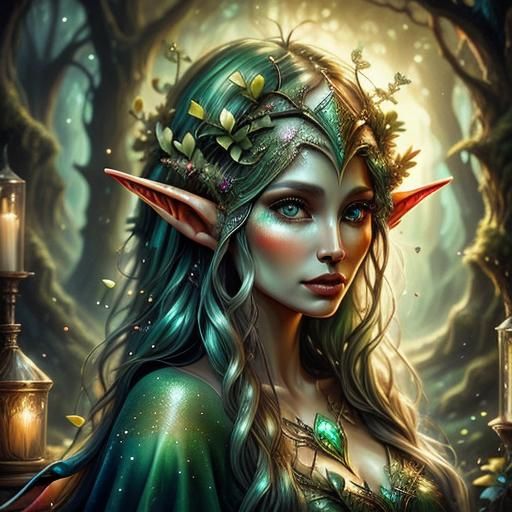 Elven Druid Healer's Ethereal Touch in Alcohol Ink